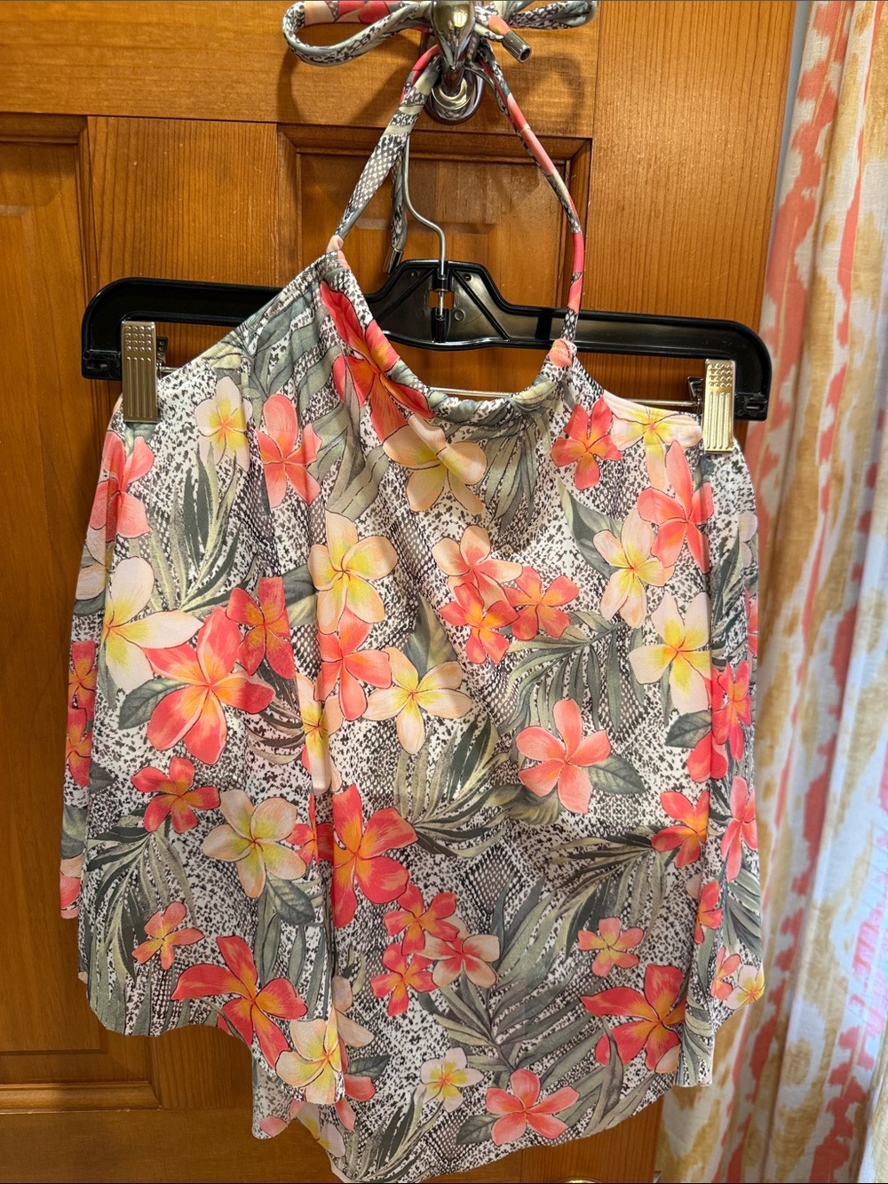 Coral Reef Tropical Floral Swim Top - Coral & Yellow Flowers